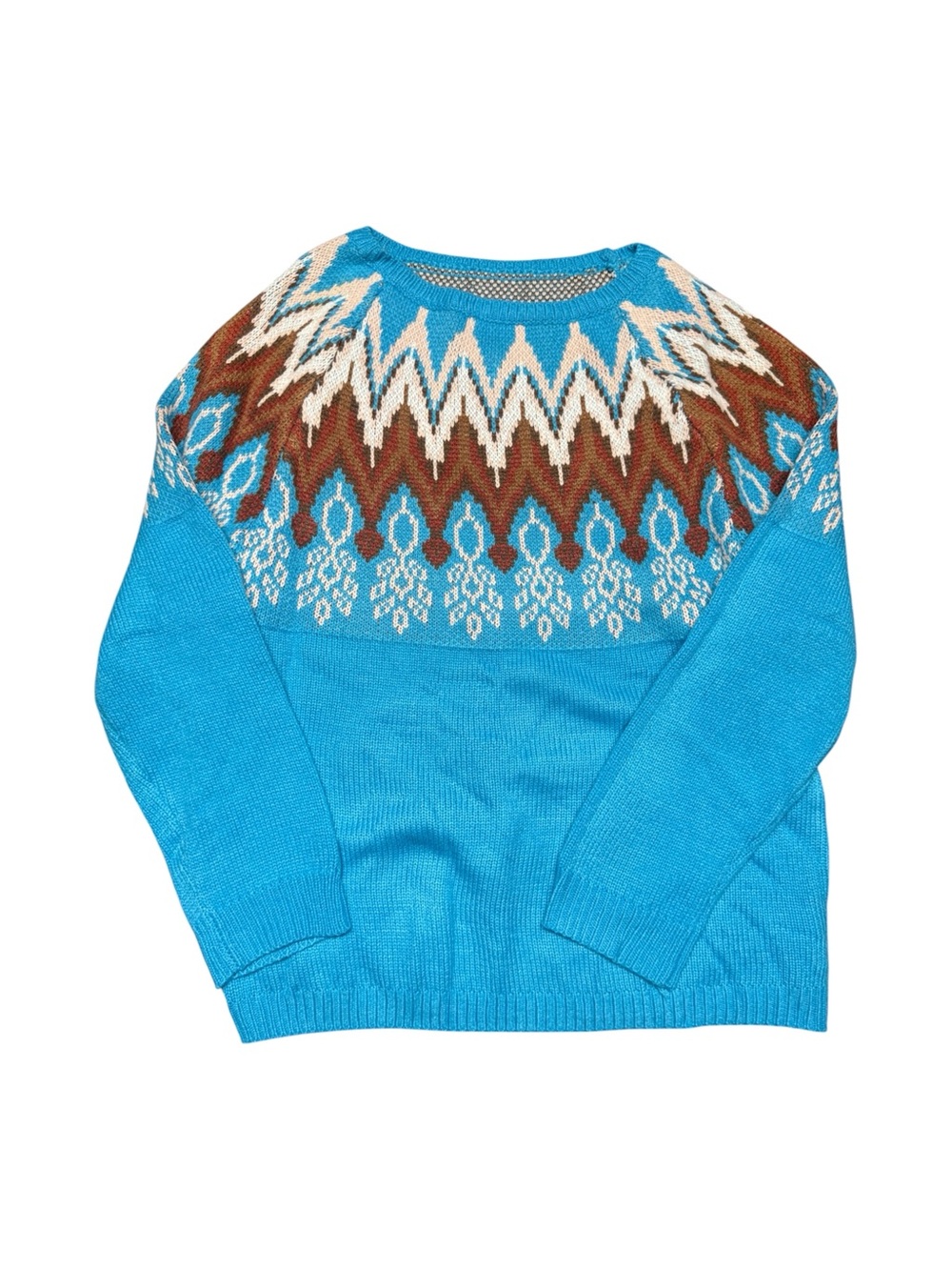 Blue Fair Isle Nordic Knit Sweater Size M Pullover Crewneck